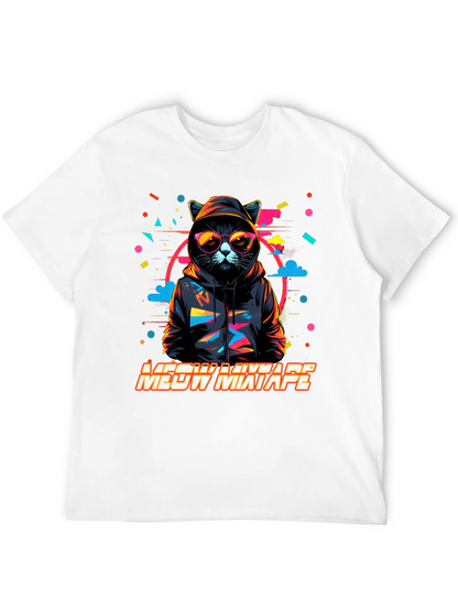 Camiseta Negra con Diseño de Gato DJ Meow Mixtape