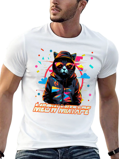 Camiseta Negra con Diseño de Gato DJ Meow Mixtape