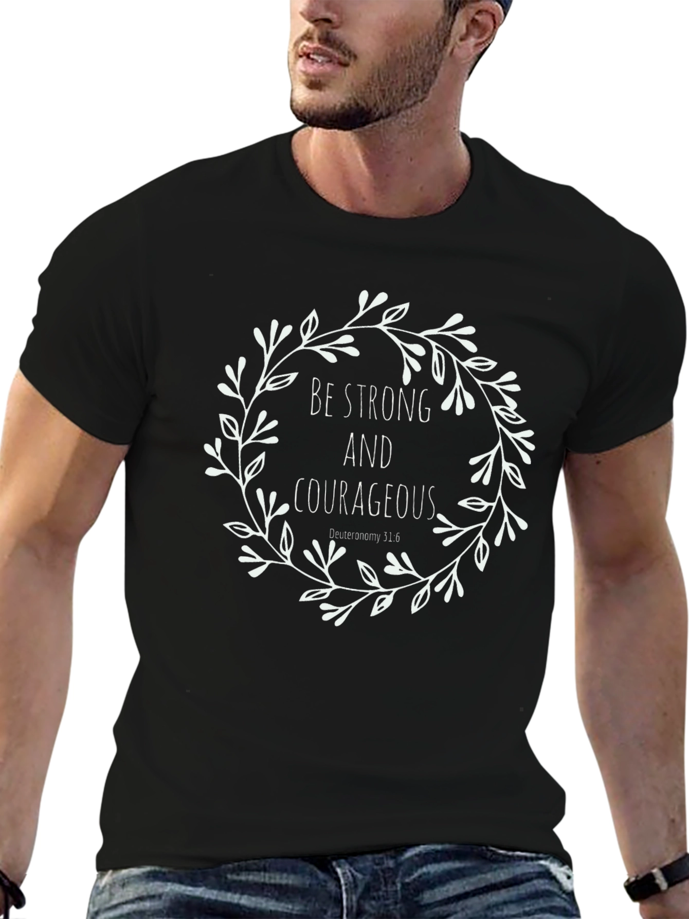 Camiseta Negra con Diseño Inspirador Floral