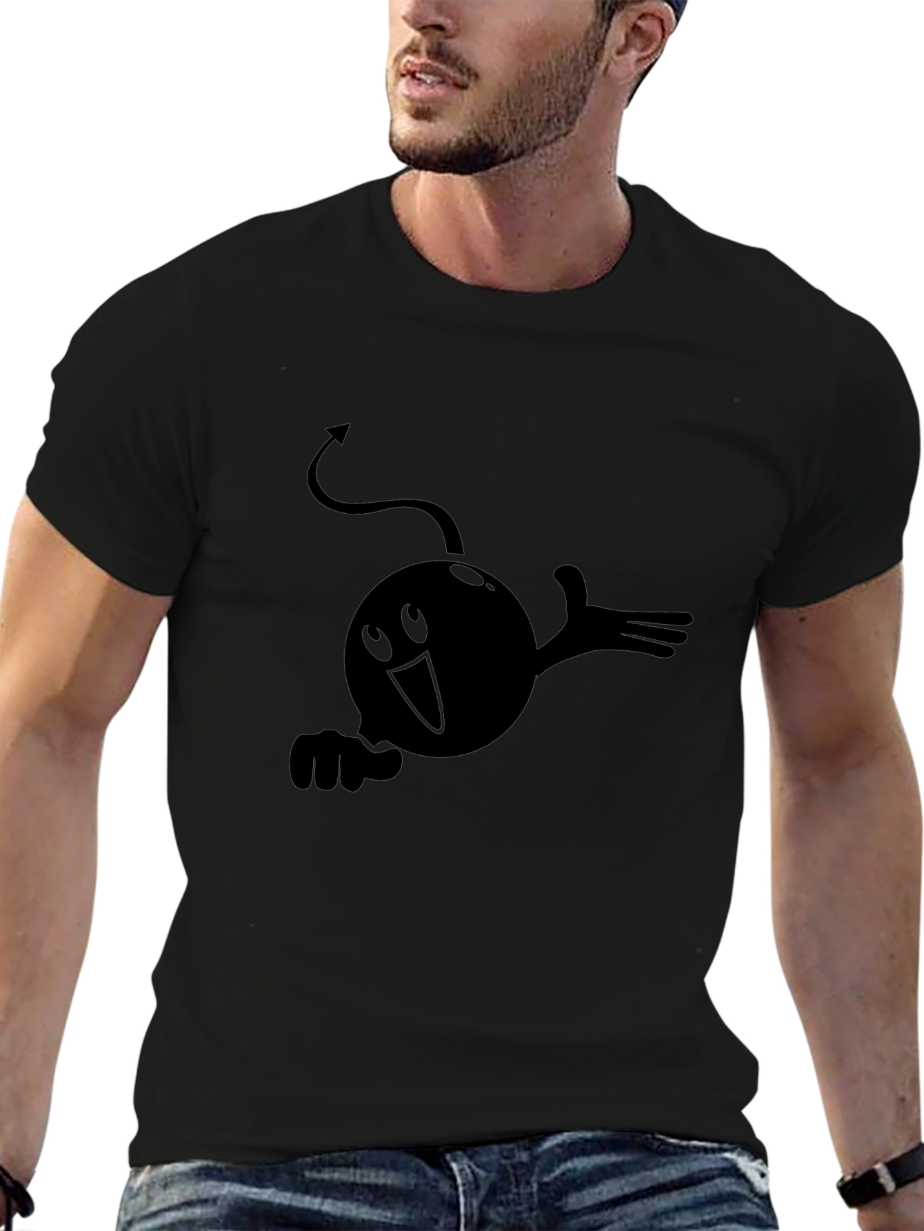Camiseta Negra con Diseño Gráfico Diabólico