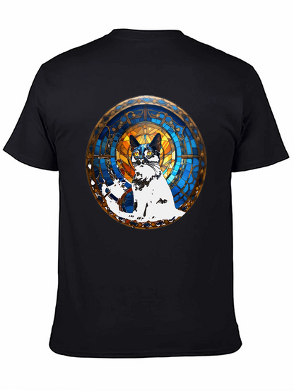 Camiseta Negra con Diseño de Gato Vitral