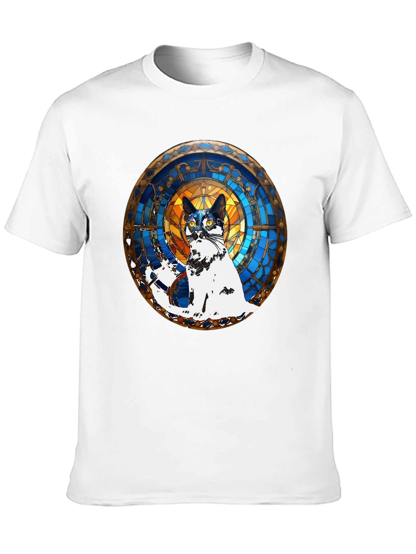 Camiseta Negra con Diseño de Gato Vitral
