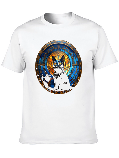 Camiseta Negra con Diseño de Gato Vitral