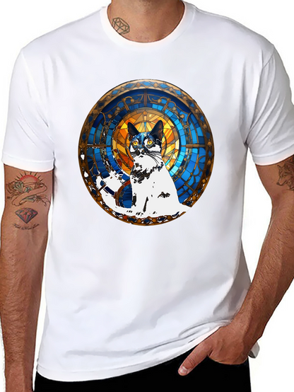 Camiseta Negra con Diseño de Gato Vitral