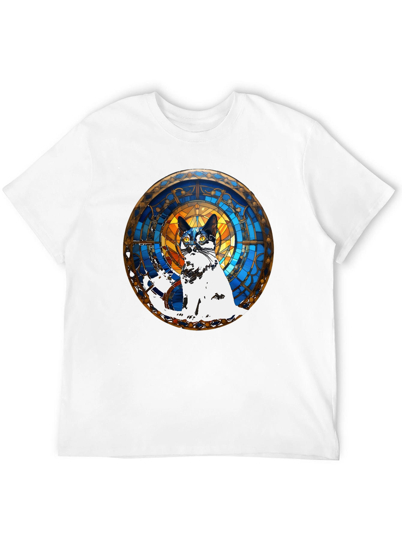 Camiseta Negra con Diseño de Gato Vitral