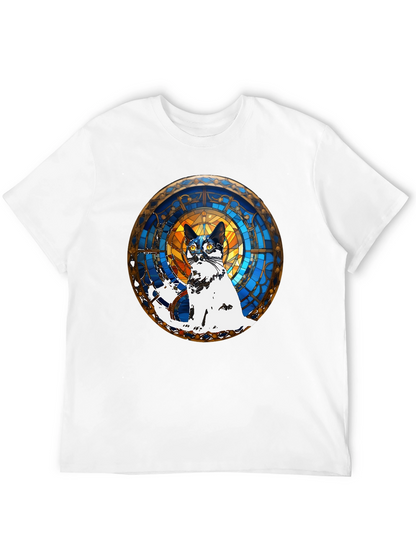 Camiseta Negra con Diseño de Gato Vitral