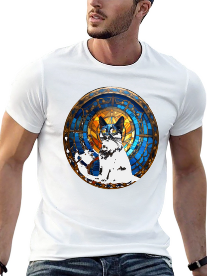 Camiseta Negra con Diseño de Gato Vitral