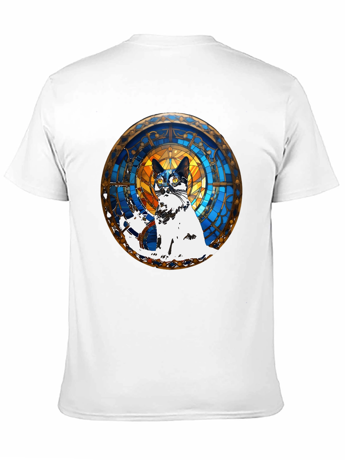 Camiseta Negra con Diseño de Gato Vitral