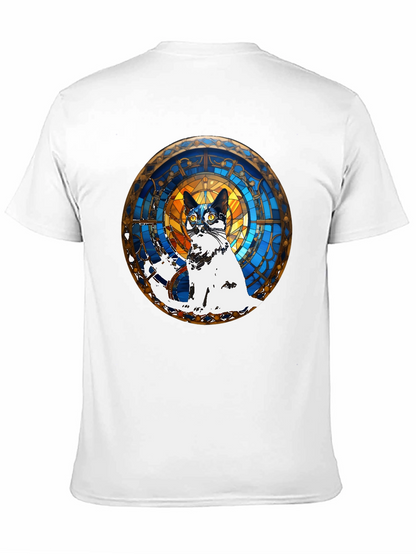 Camiseta Negra con Diseño de Gato Vitral
