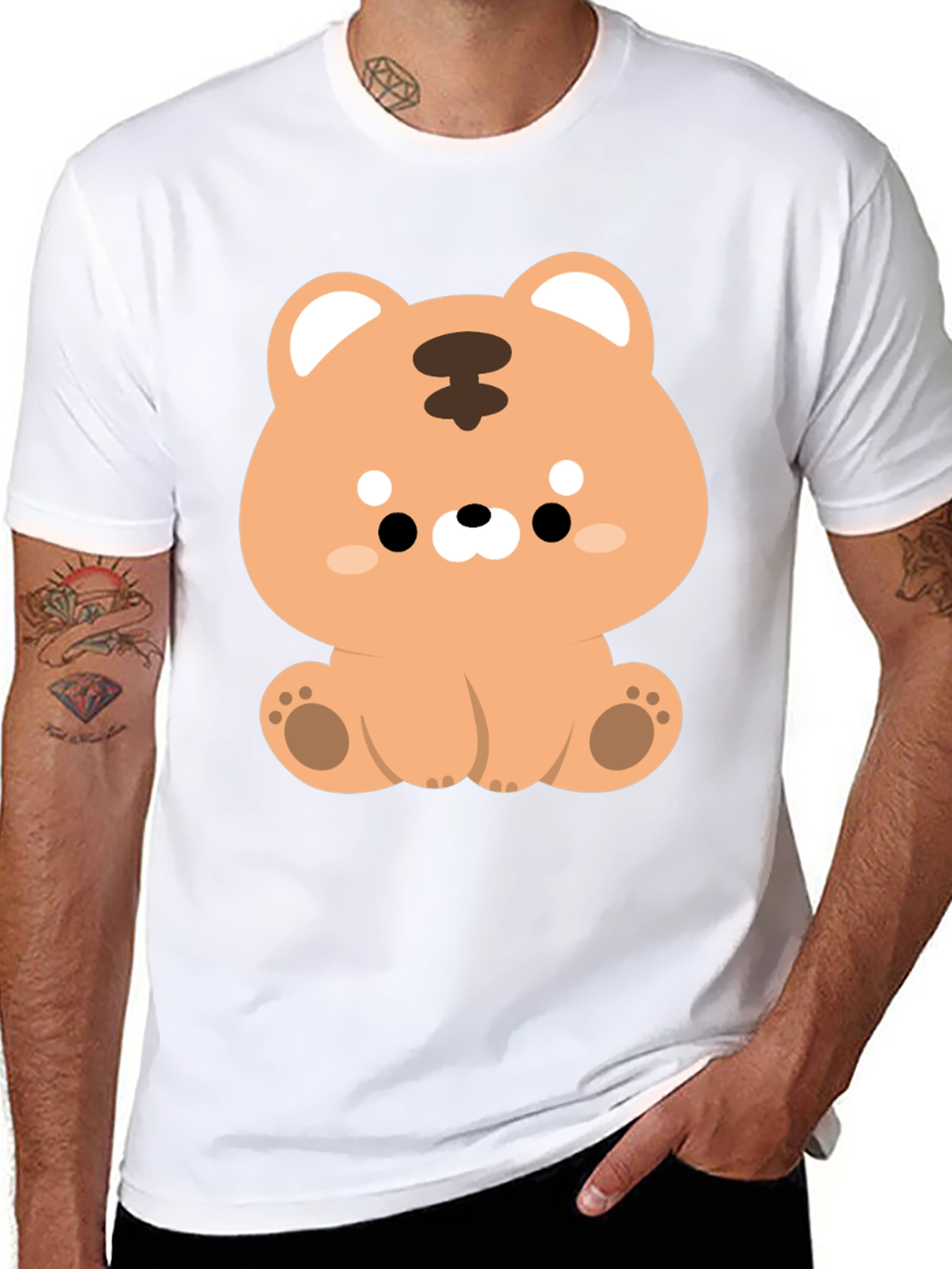 Camiseta Negra con Diseño de Tigre Kawaii