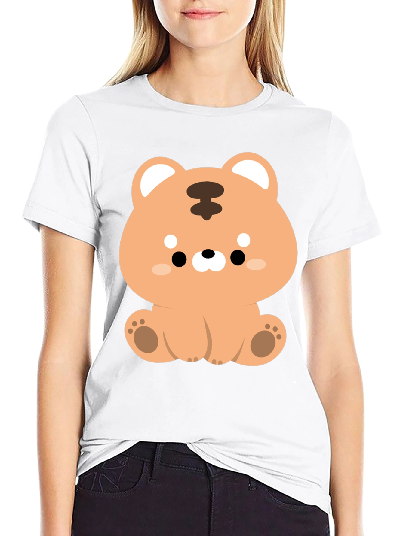Camiseta Negra con Diseño de Tigre Kawaii