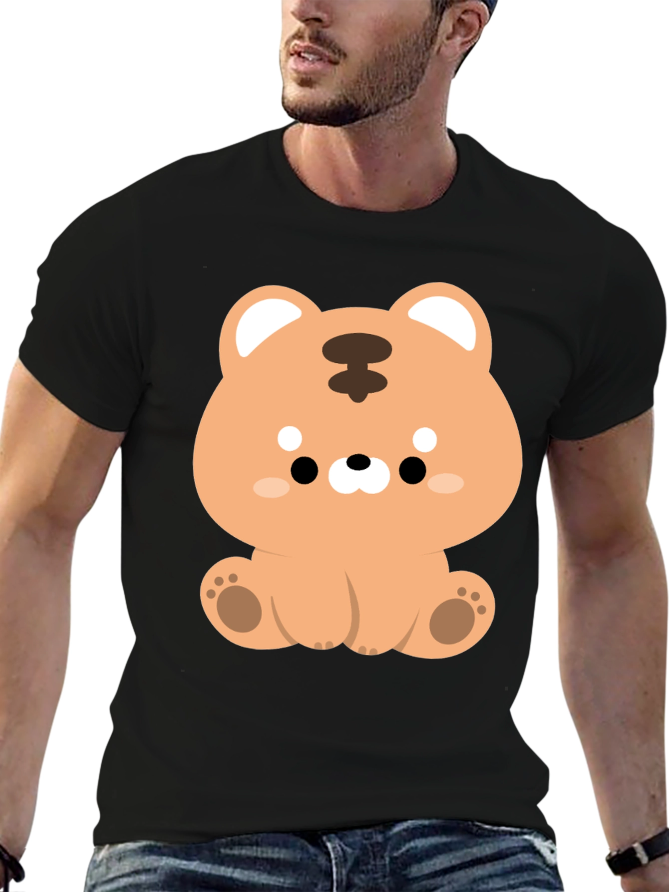 Camiseta Negra con Diseño de Tigre Kawaii