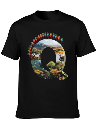 Camiseta Negra con Diseño de Naturaleza Letra Q