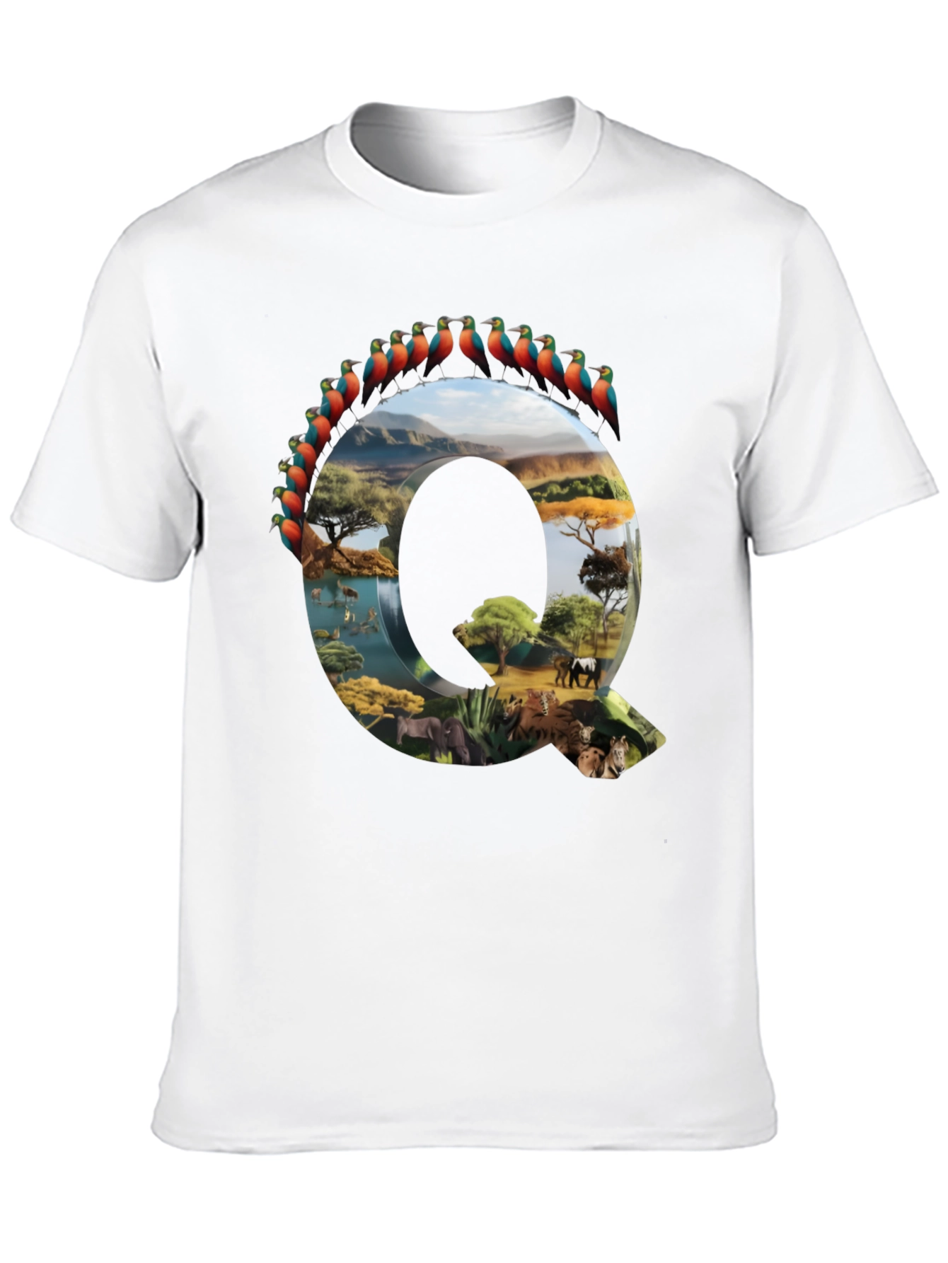 Camiseta Negra con Diseño de Naturaleza Letra Q
