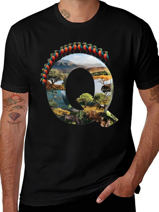 Camiseta Negra con Diseño de Naturaleza Letra Q