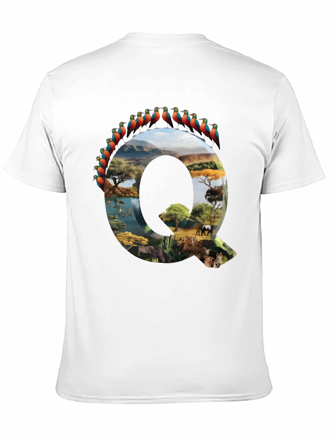 Camiseta Negra con Diseño de Naturaleza Letra Q