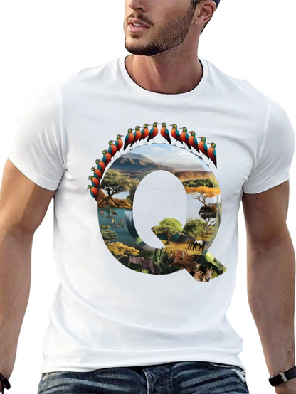 Camiseta Negra con Diseño de Naturaleza Letra Q
