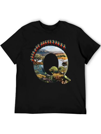 Camiseta Negra con Diseño de Naturaleza Letra Q