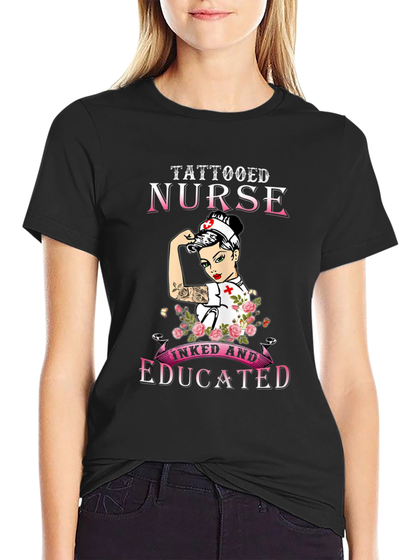 Camiseta Negra Tattooed Nurse