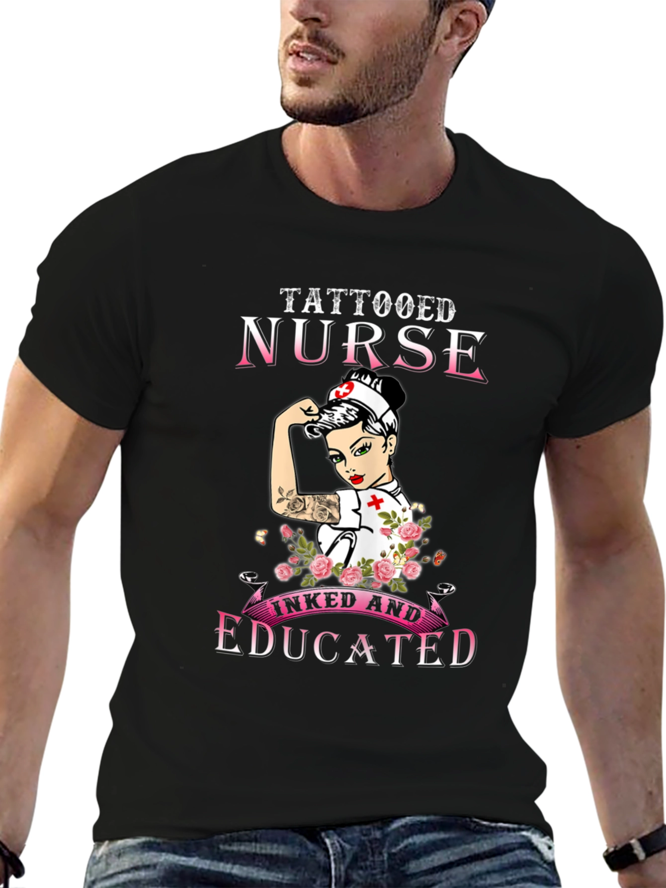 Camiseta Negra Tattooed Nurse