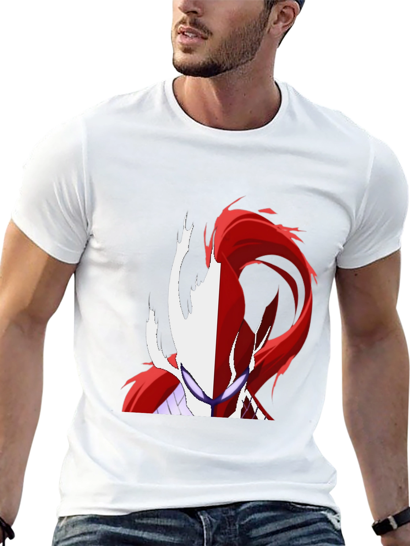 Camiseta Negra con Diseño Abstracto Rojo y Blanco