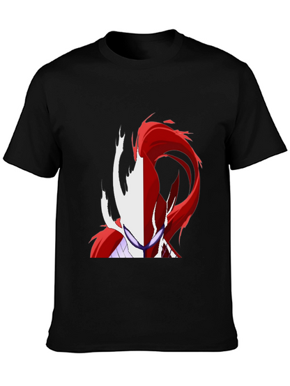 Camiseta Negra con Diseño Abstracto Rojo y Blanco