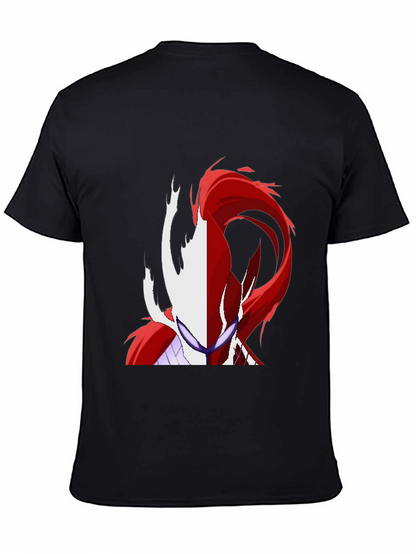 Camiseta Negra con Diseño Abstracto Rojo y Blanco