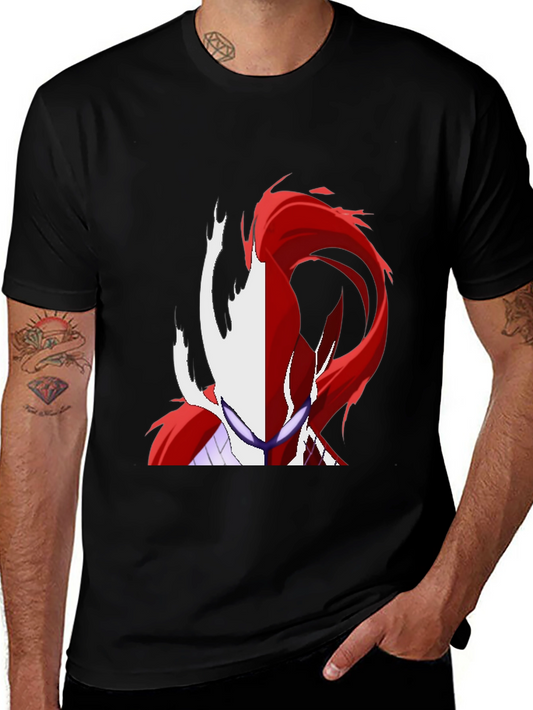 Camiseta Negra con Diseño Abstracto Rojo y Blanco
