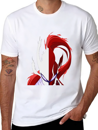 Camiseta Negra con Diseño Abstracto Rojo y Blanco