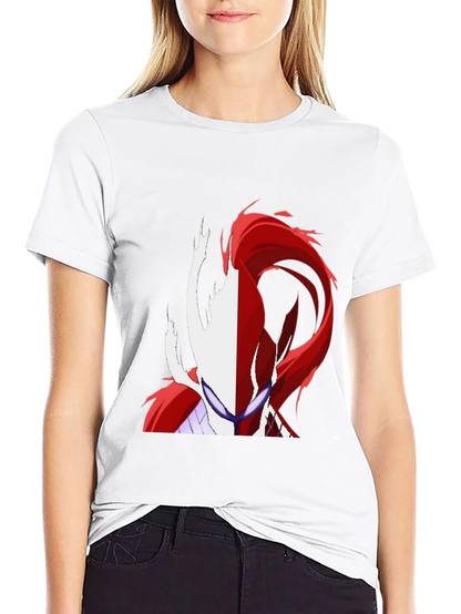 Camiseta Negra con Diseño Abstracto Rojo y Blanco