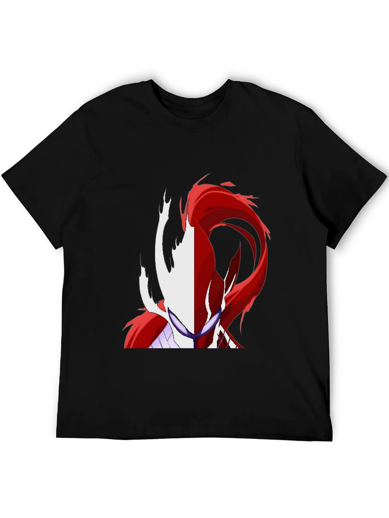 Camiseta Negra con Diseño Abstracto Rojo y Blanco