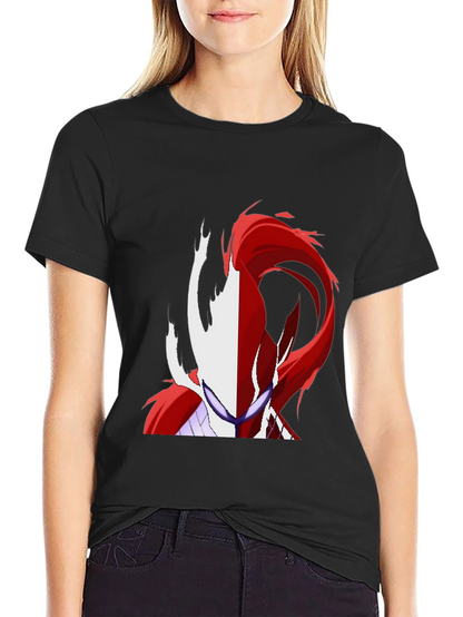 Camiseta Negra con Diseño Abstracto Rojo y Blanco