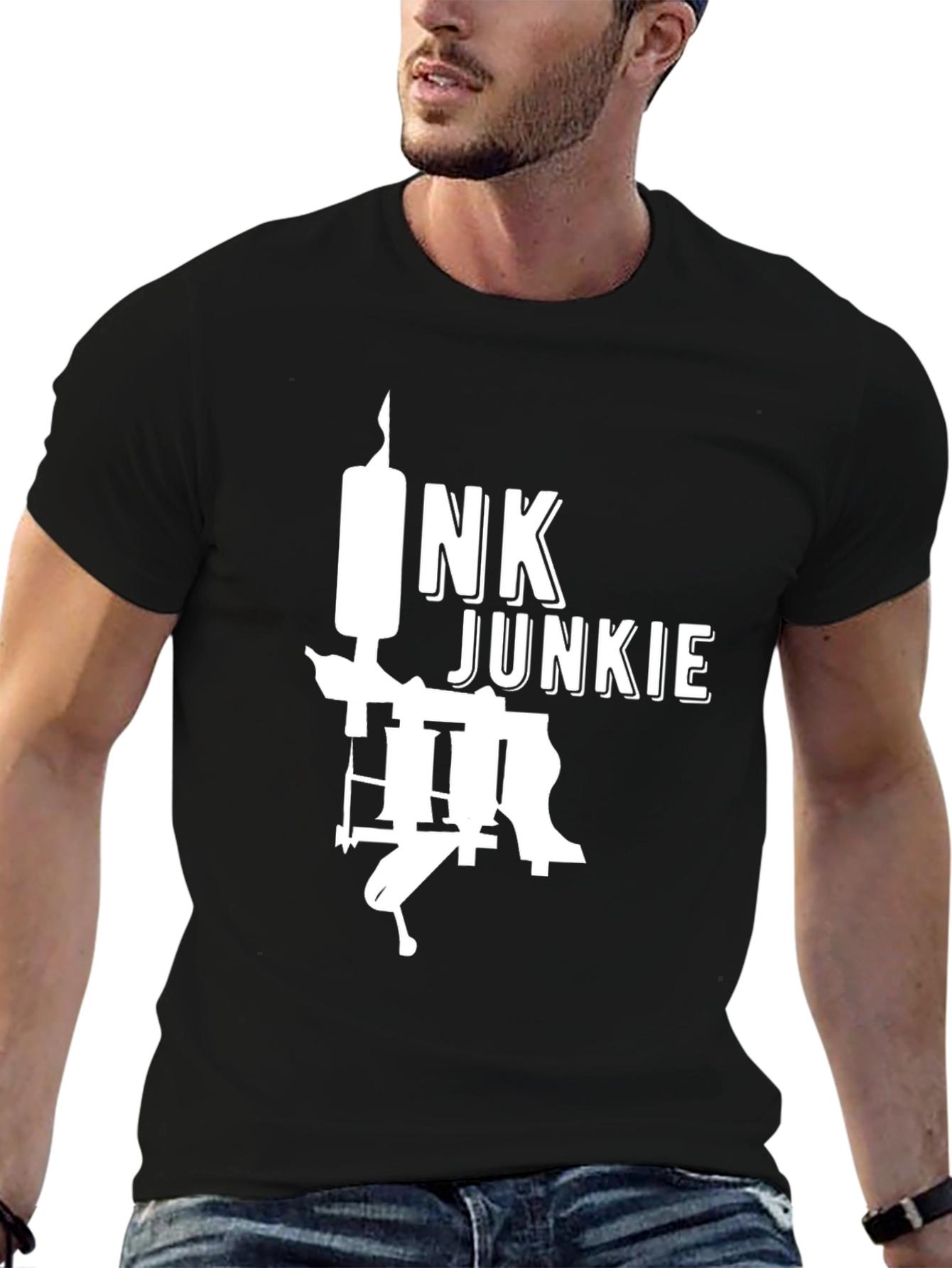 Camiseta Negra Ink Junkie para Amantes del Tatuaje
