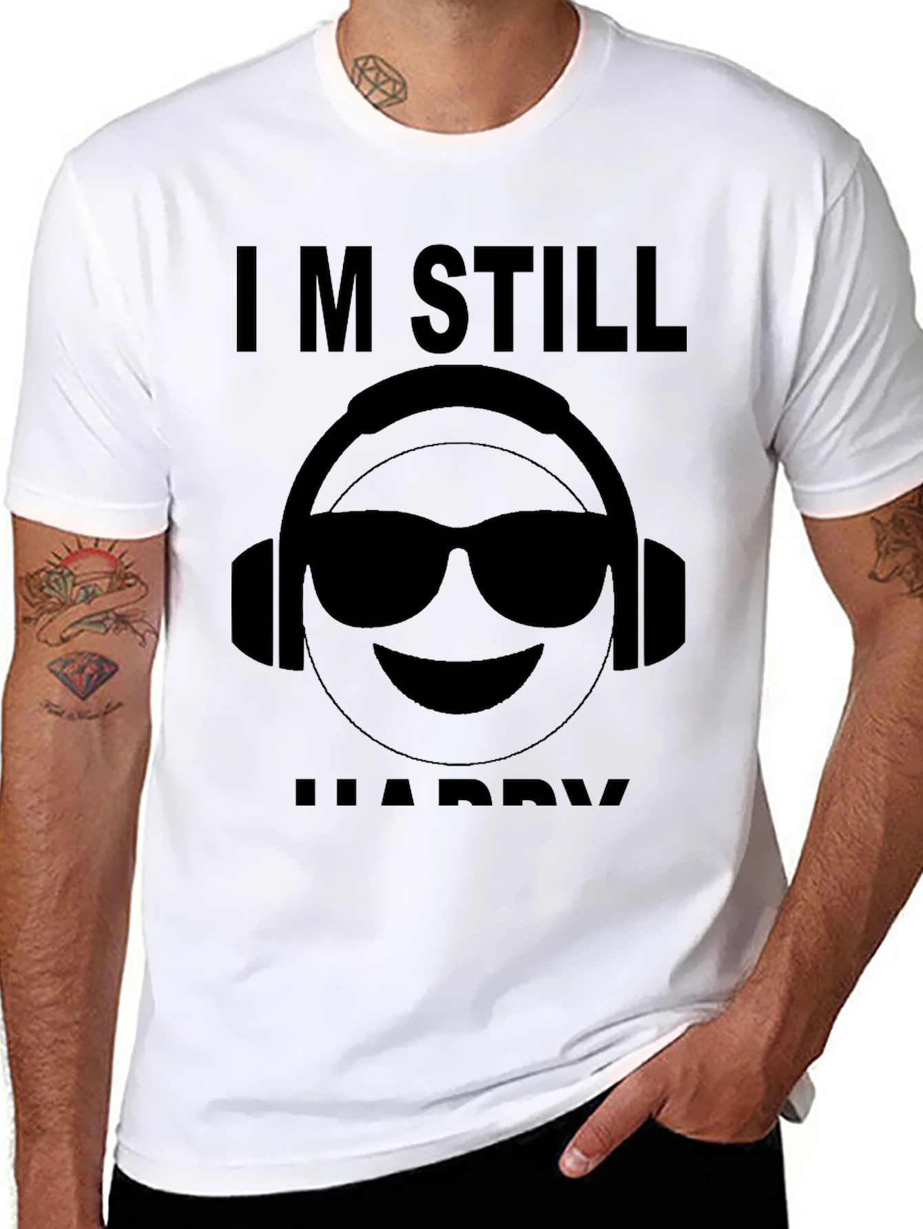 Camiseta Negra Im Still Happy con Emoji