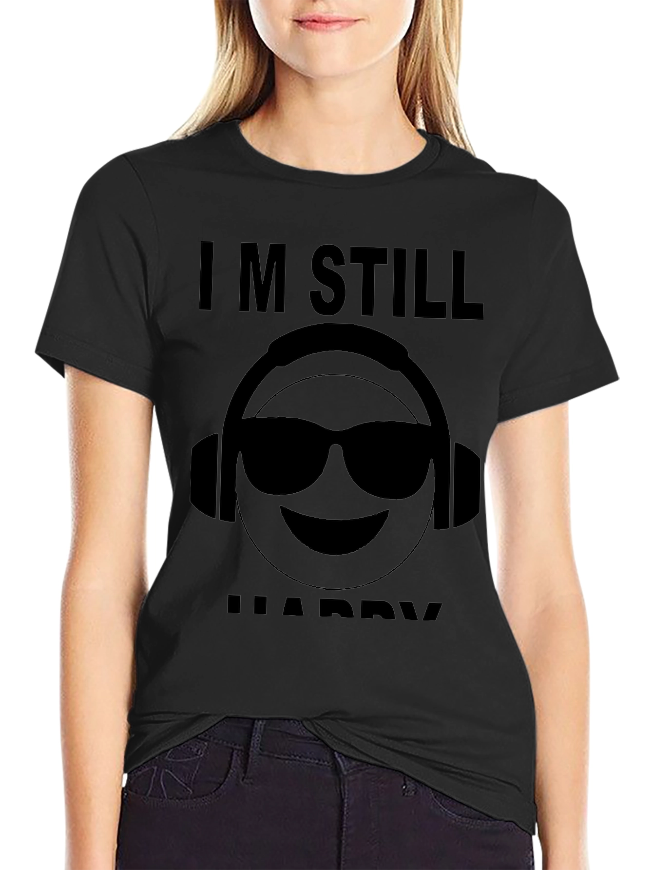 Camiseta Negra Im Still Happy con Emoji