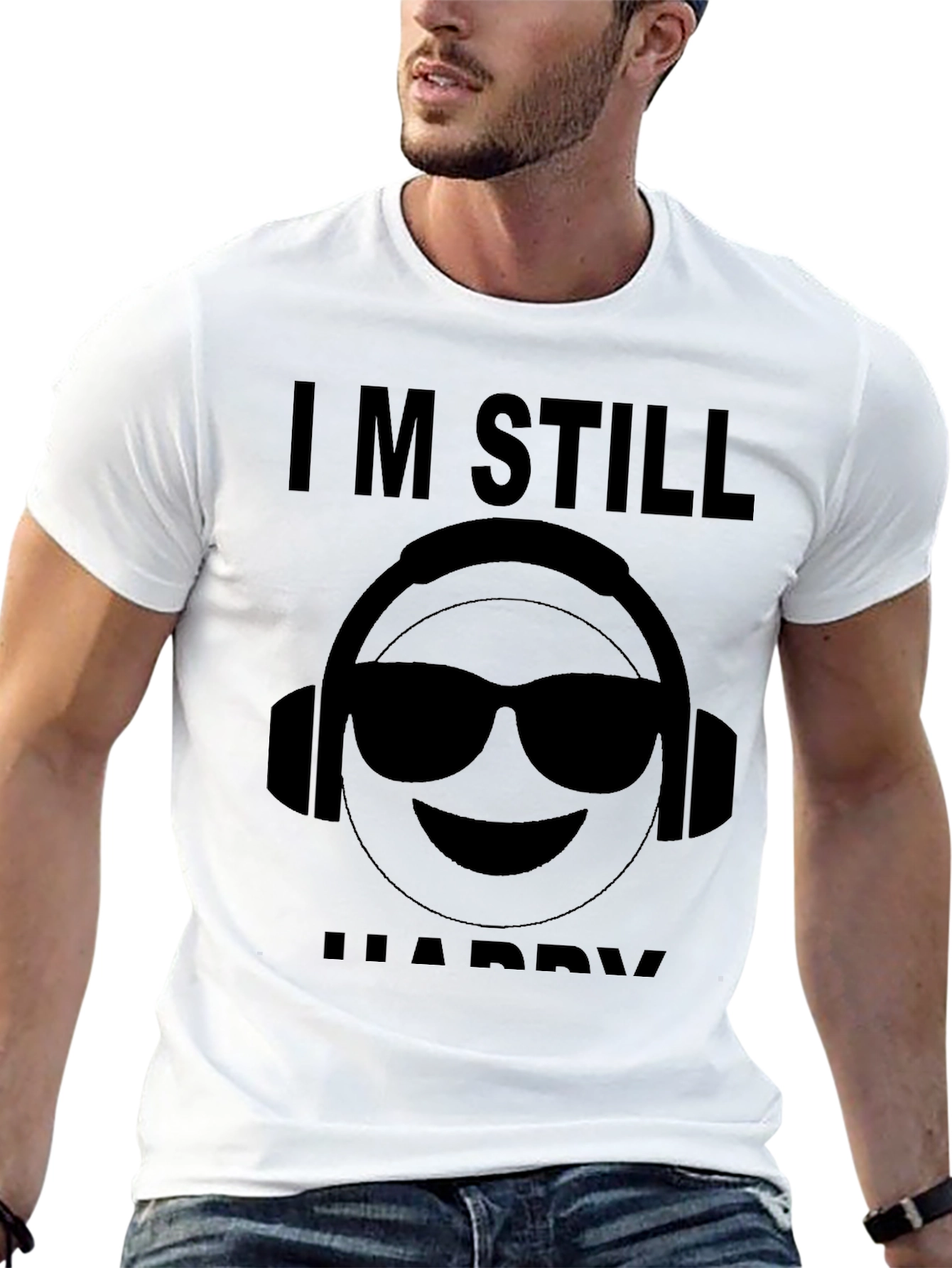 Camiseta Negra Im Still Happy con Emoji