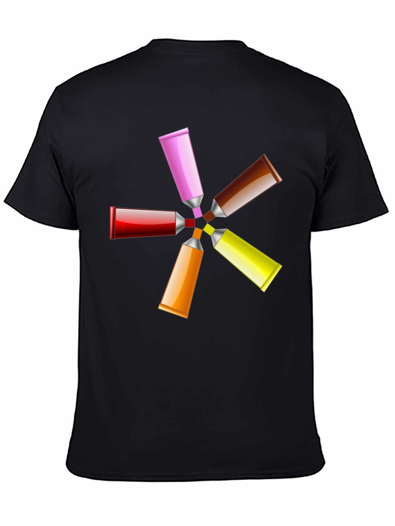 Camiseta Negra con Diseño de Tubos de Pintura
