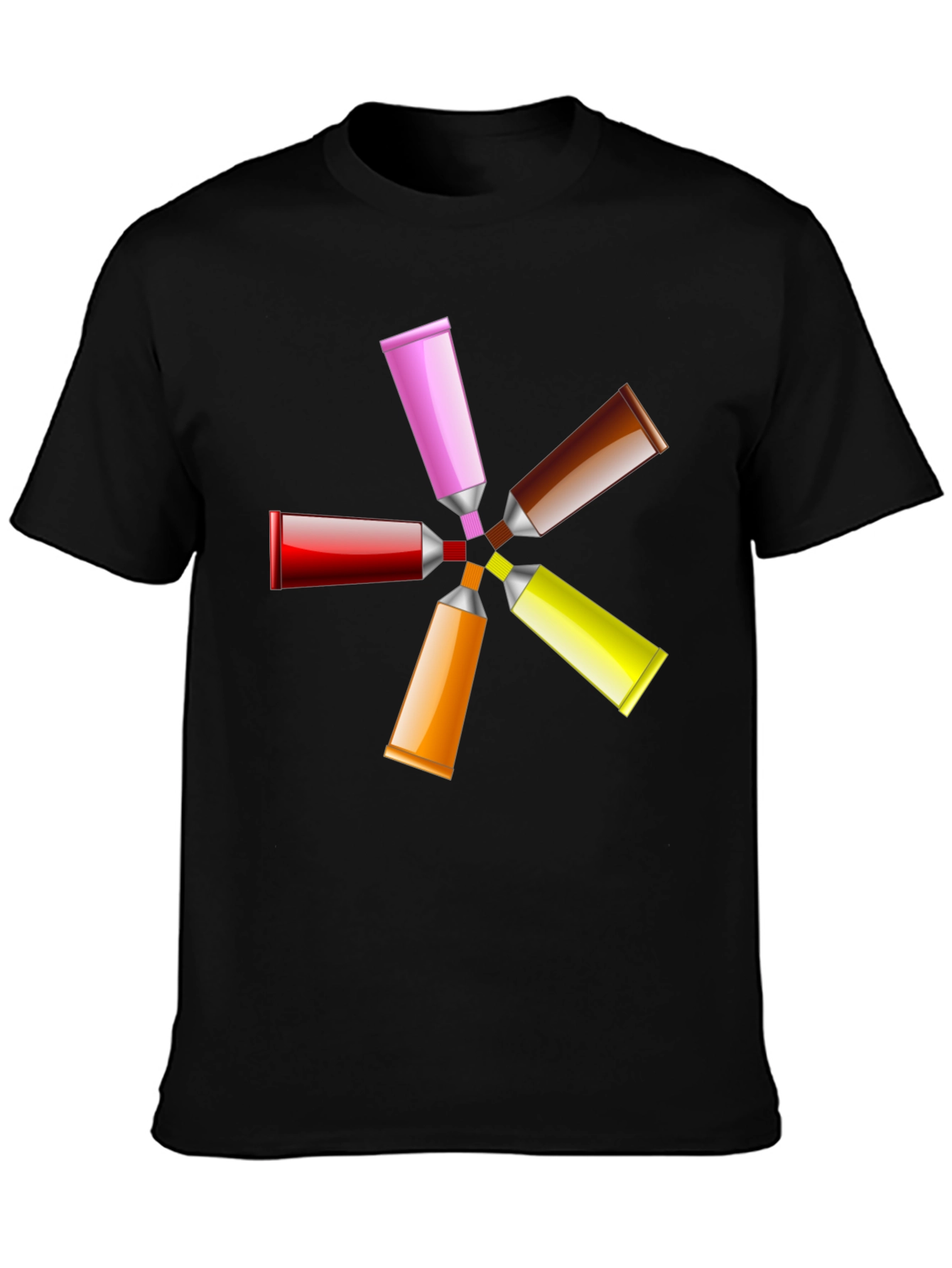 Camiseta Negra con Diseño de Tubos de Pintura