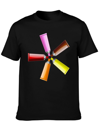 Camiseta Negra con Diseño de Tubos de Pintura