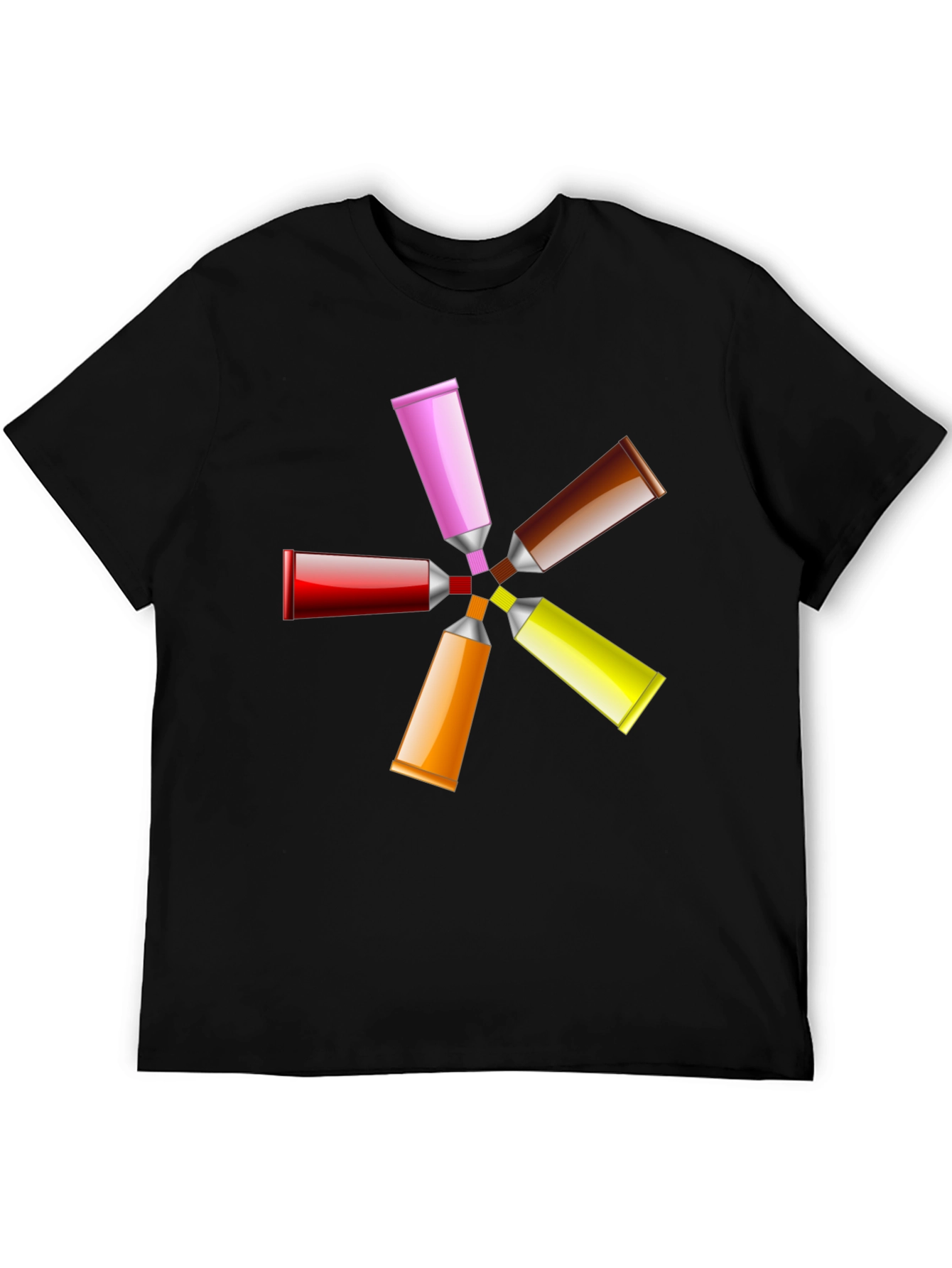 Camiseta Negra con Diseño de Tubos de Pintura