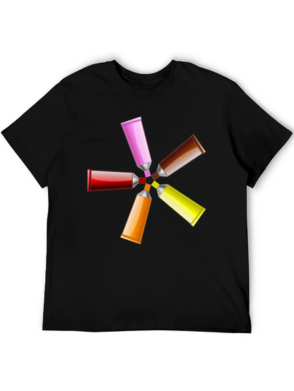 Camiseta Negra con Diseño de Tubos de Pintura