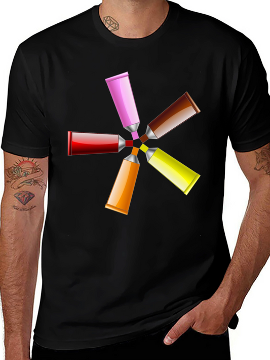 Camiseta Negra con Diseño de Tubos de Pintura