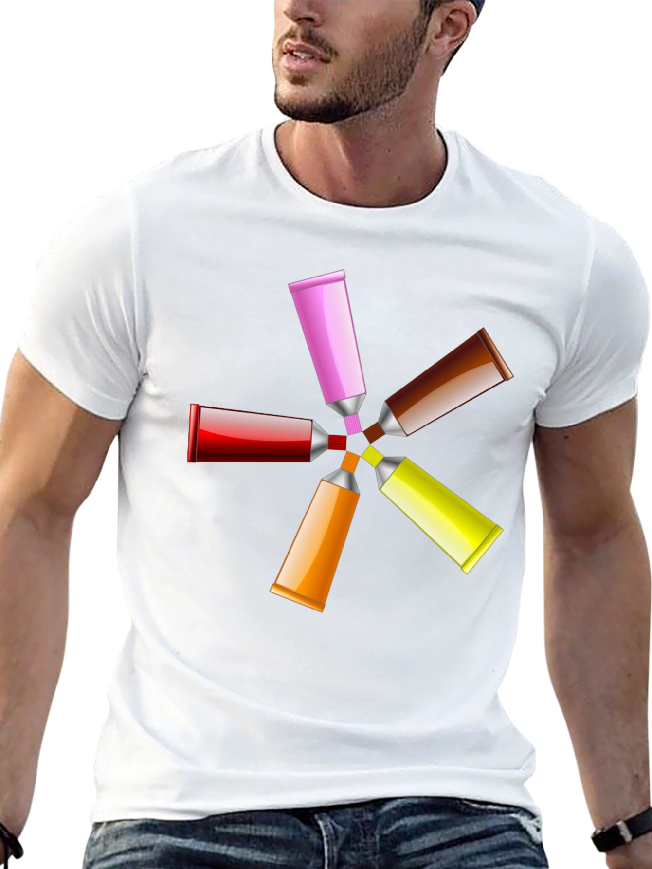 Camiseta Negra con Diseño de Tubos de Pintura