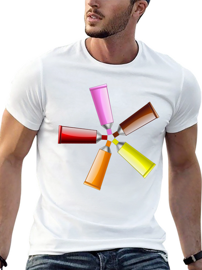 Camiseta Negra con Diseño de Tubos de Pintura