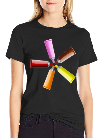 Camiseta Negra con Diseño de Tubos de Pintura