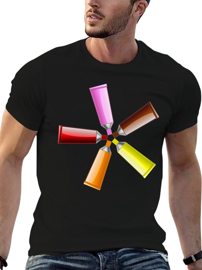 Camiseta Negra con Diseño de Tubos de Pintura