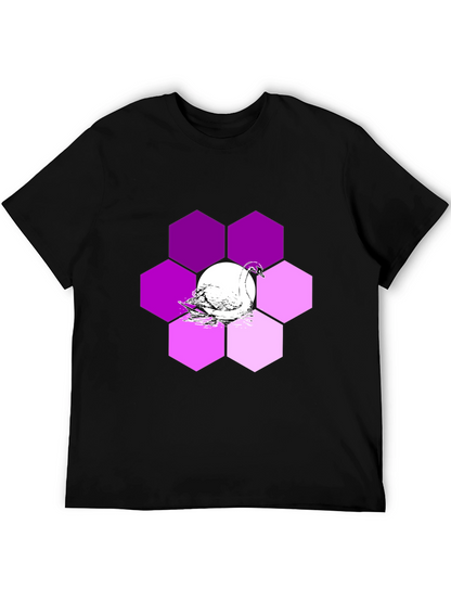 Camiseta Negra con Cisne y Hexágonos Púrpuras