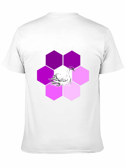Camiseta Negra con Cisne y Hexágonos Púrpuras