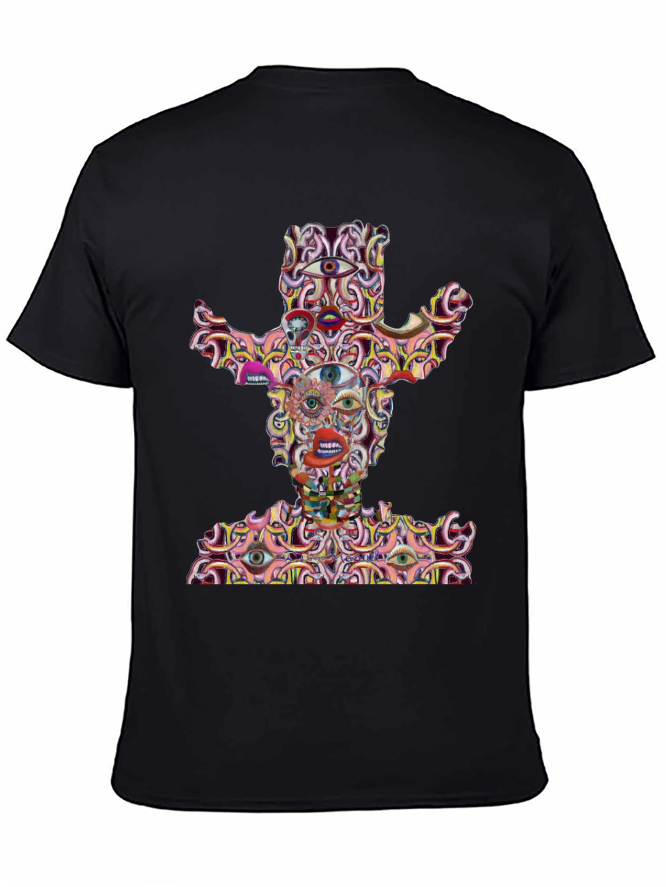 Camiseta Negra con Diseño Abstracto de Vaquero