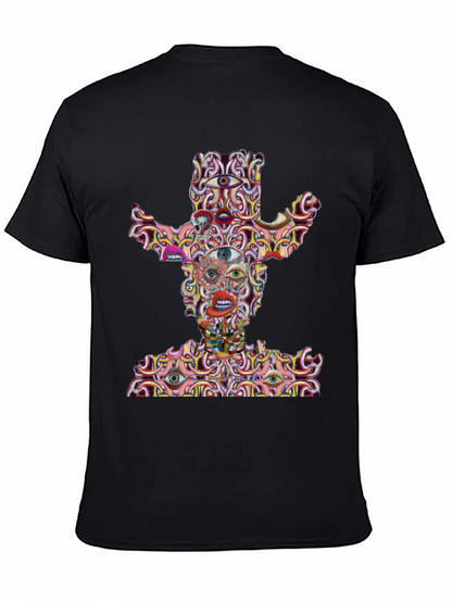 Camiseta Negra con Diseño Abstracto de Vaquero